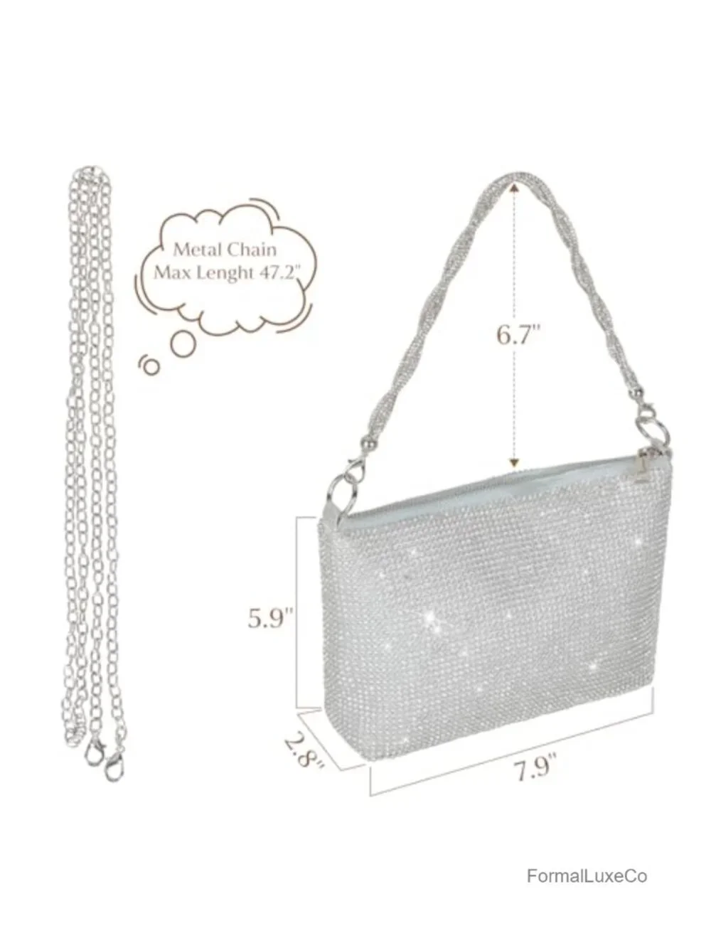 Rhinestone Hobo Shoulder Bag Crossbody Clutch Purse Glitter Bling